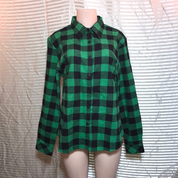 Tops - Plaid Checkered Button Down Long Sleeve Shirt